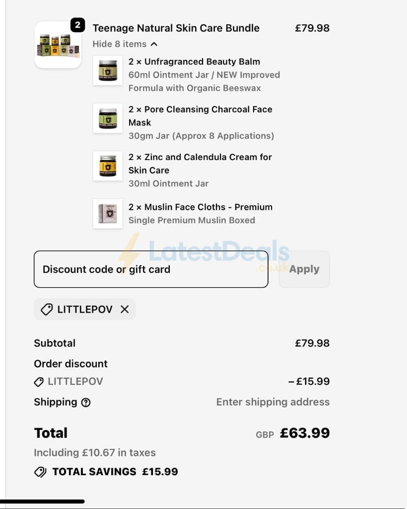 Screenshot of the Lyonsleaf discount code working