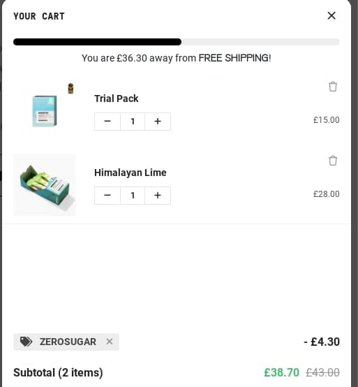 Screenshot of the Humantra discount code working