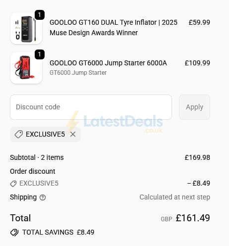 Screenshot of the GOOLOO discount code working