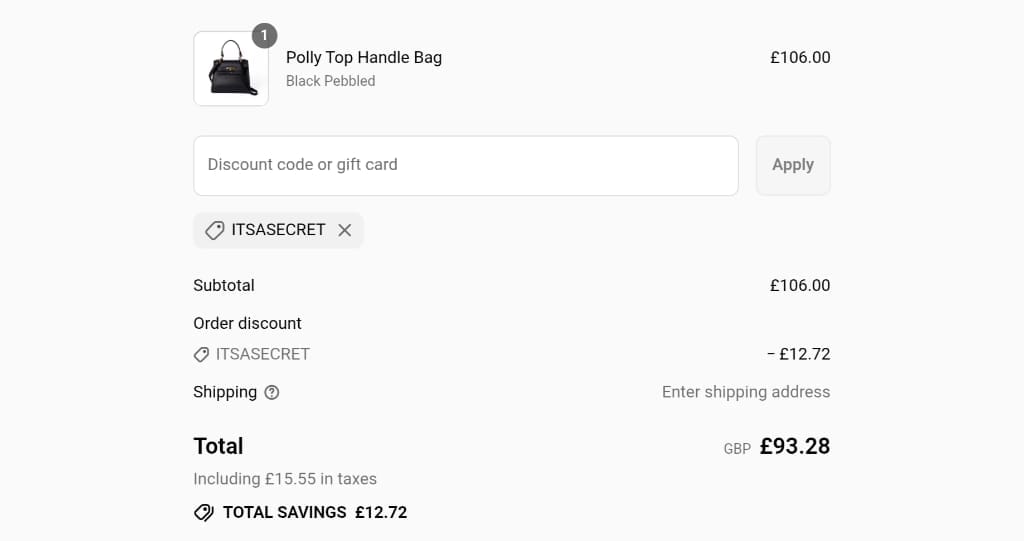 Screenshot of the LRM Goods discount code working