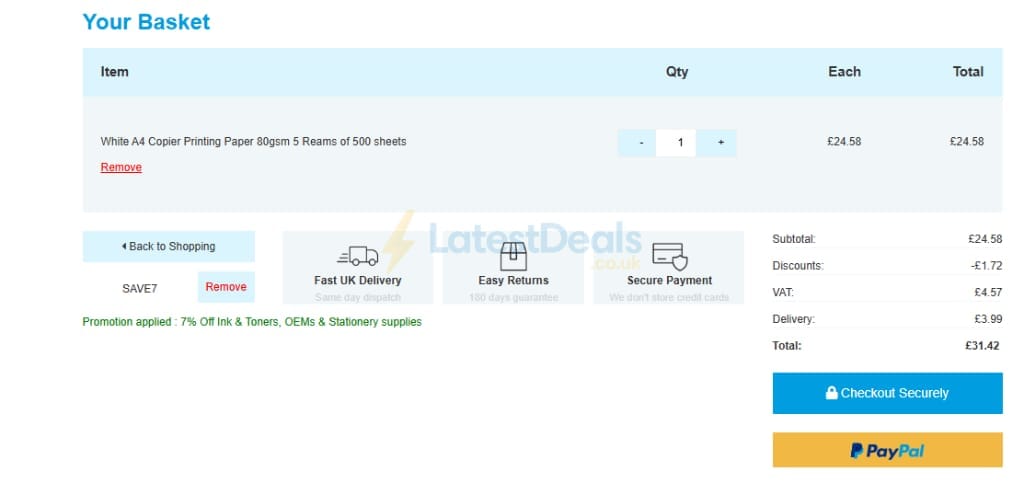 Screenshot of the 999Inks discount code working