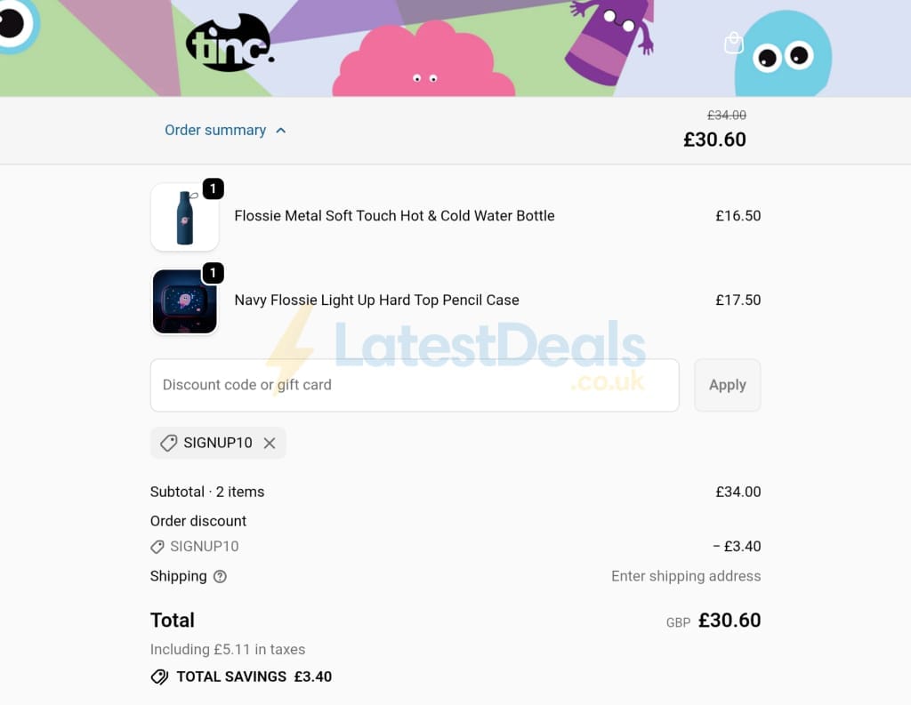 Screenshot of the Tinc discount code working