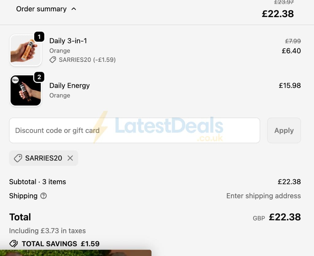 Screenshot of the Phizz discount code working