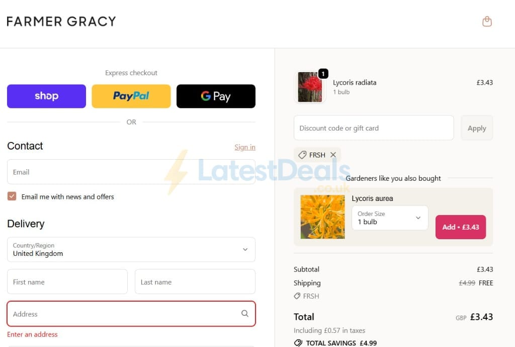 Screenshot of the Farmer Gracy discount code working
