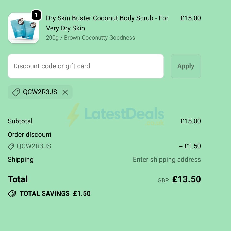 Screenshot of the Grounded Body Scrub discount code working