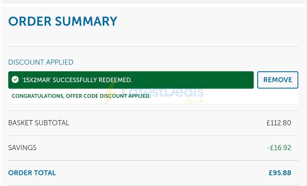 Screenshot of the Just Tyres discount code working