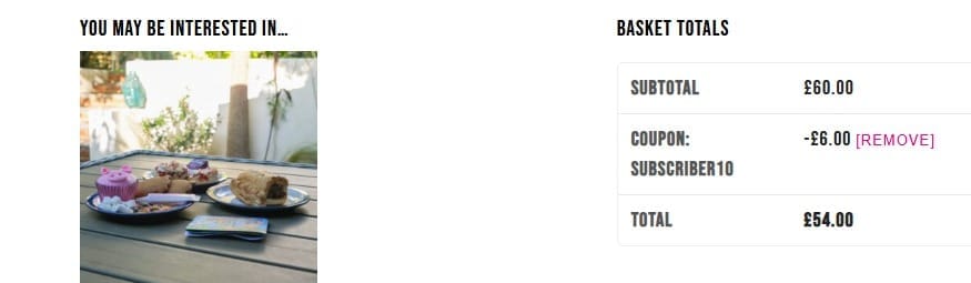 Screenshot of the Piglets Pantry discount code working