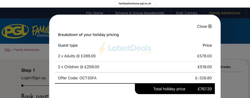 Screenshot of the PGL discount code working