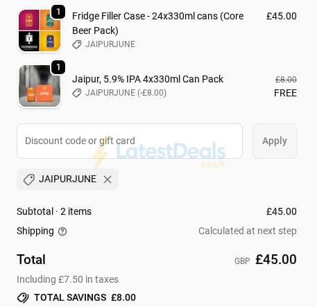 Screenshot of the Thornbridge Brewery discount code working