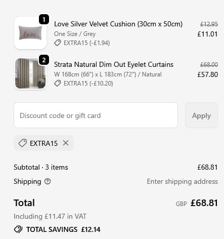 Screenshot of the Julian Charles discount code working