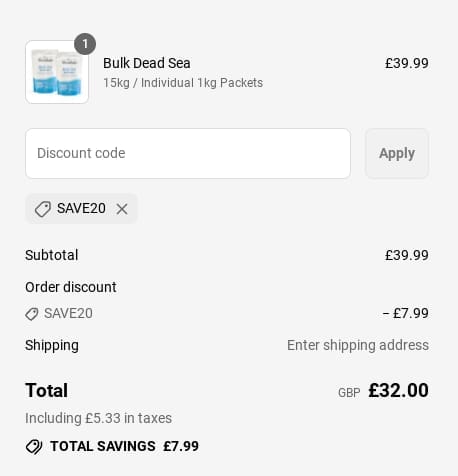 Screenshot of the Westlab Salts discount code working