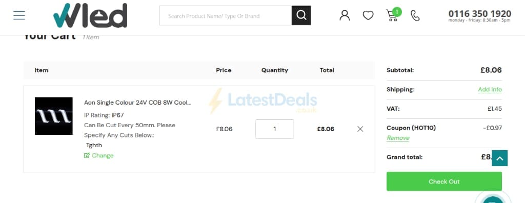 Screenshot of the Wholesale LED Lights discount code working