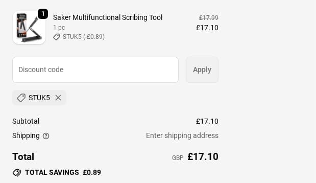 Screenshot of the SAKER discount code working