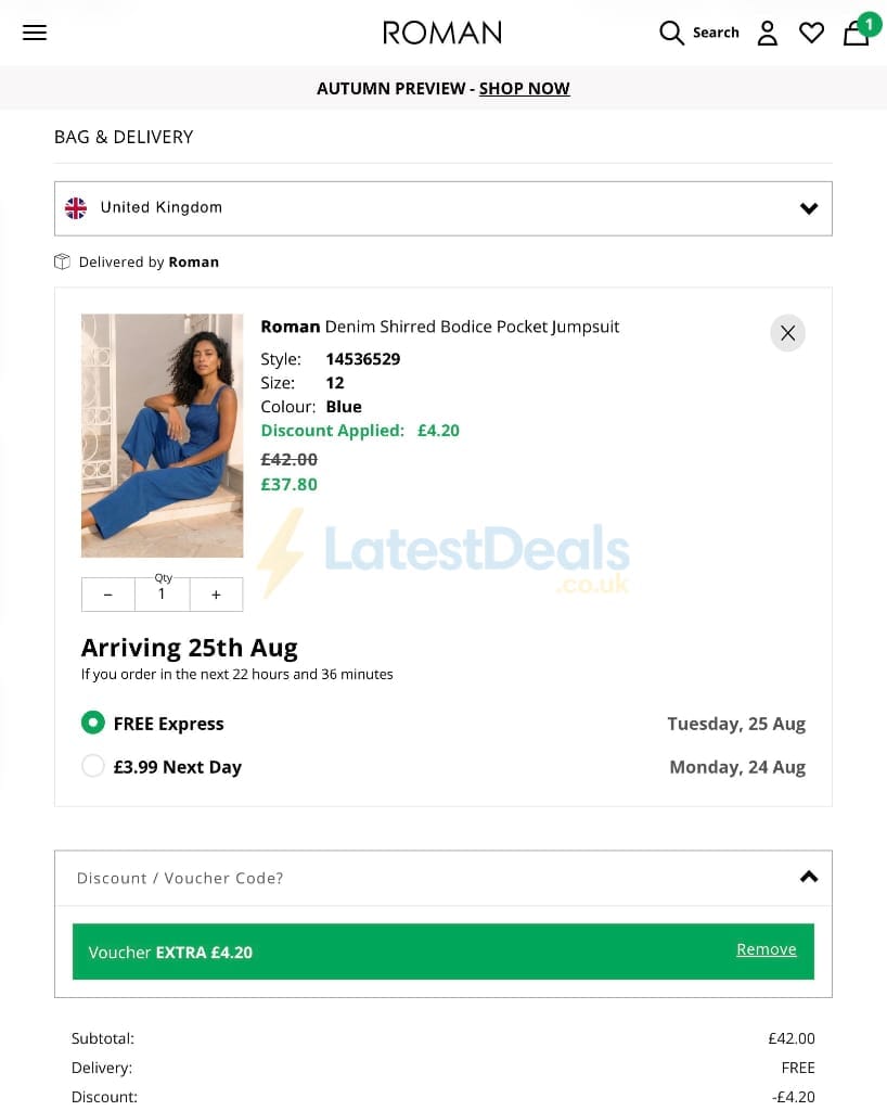 Screenshot of the Roman discount code working