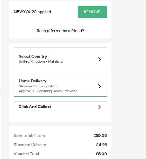 Screenshot of the Suit Direct discount code working