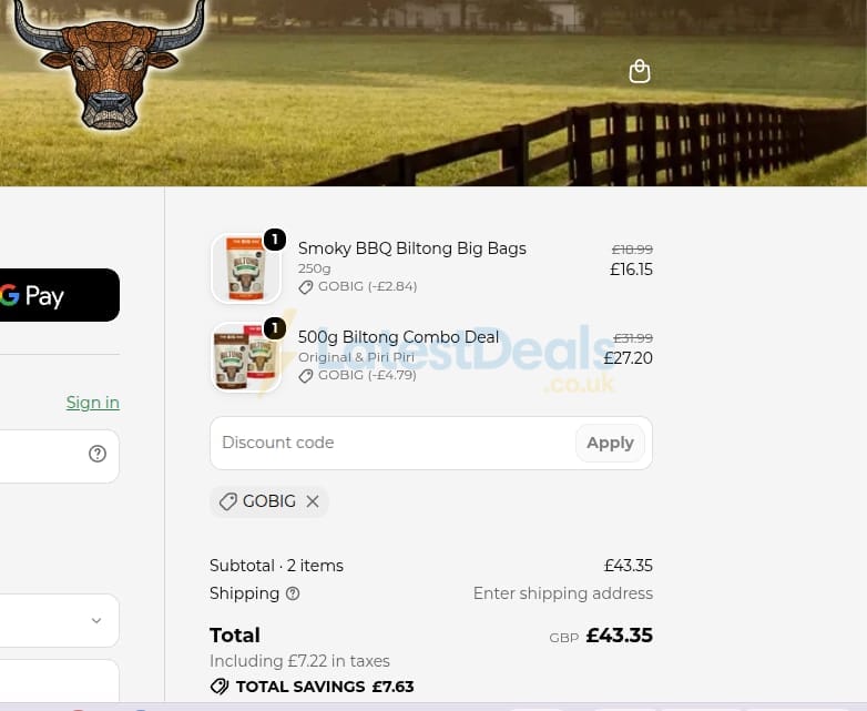 Screenshot of the The Original Biltong Company discount code working