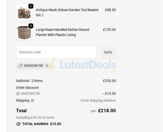 Screenshot of the Wovenhill discount code working