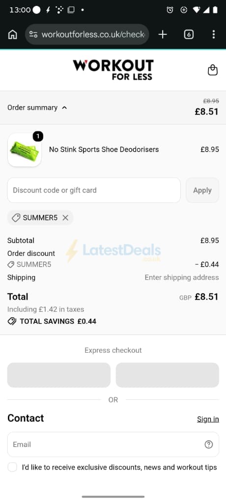 Screenshot of the Workout For Less discount code working