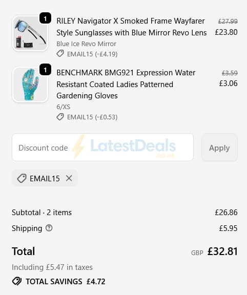Screenshot of the Mstore discount code working