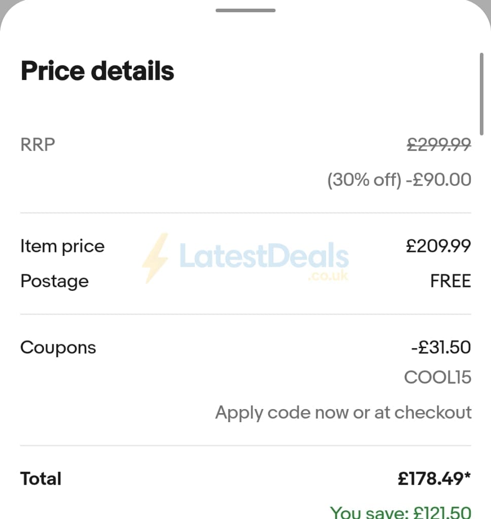 Screenshot of the ebay discount code working