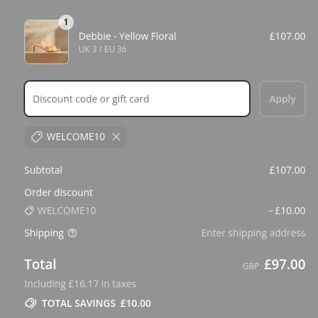 Screenshot of the Calla Shoes discount code working
