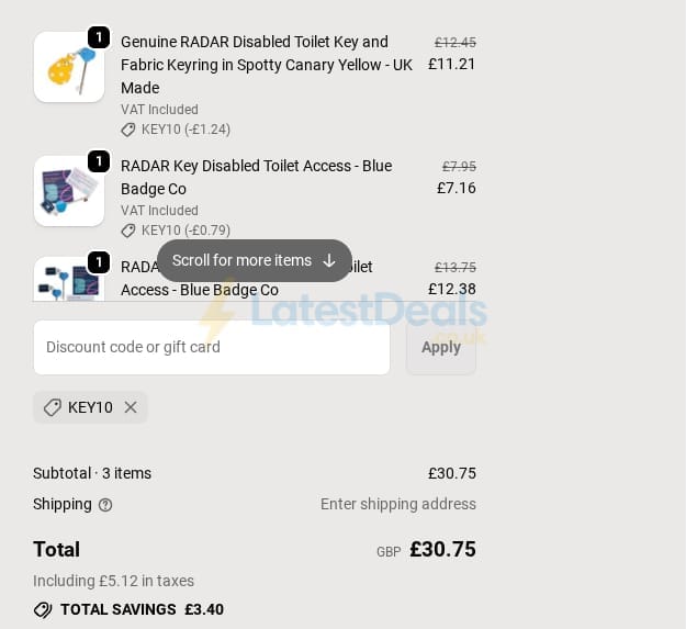 Screenshot of the Blue Badge Co discount code working