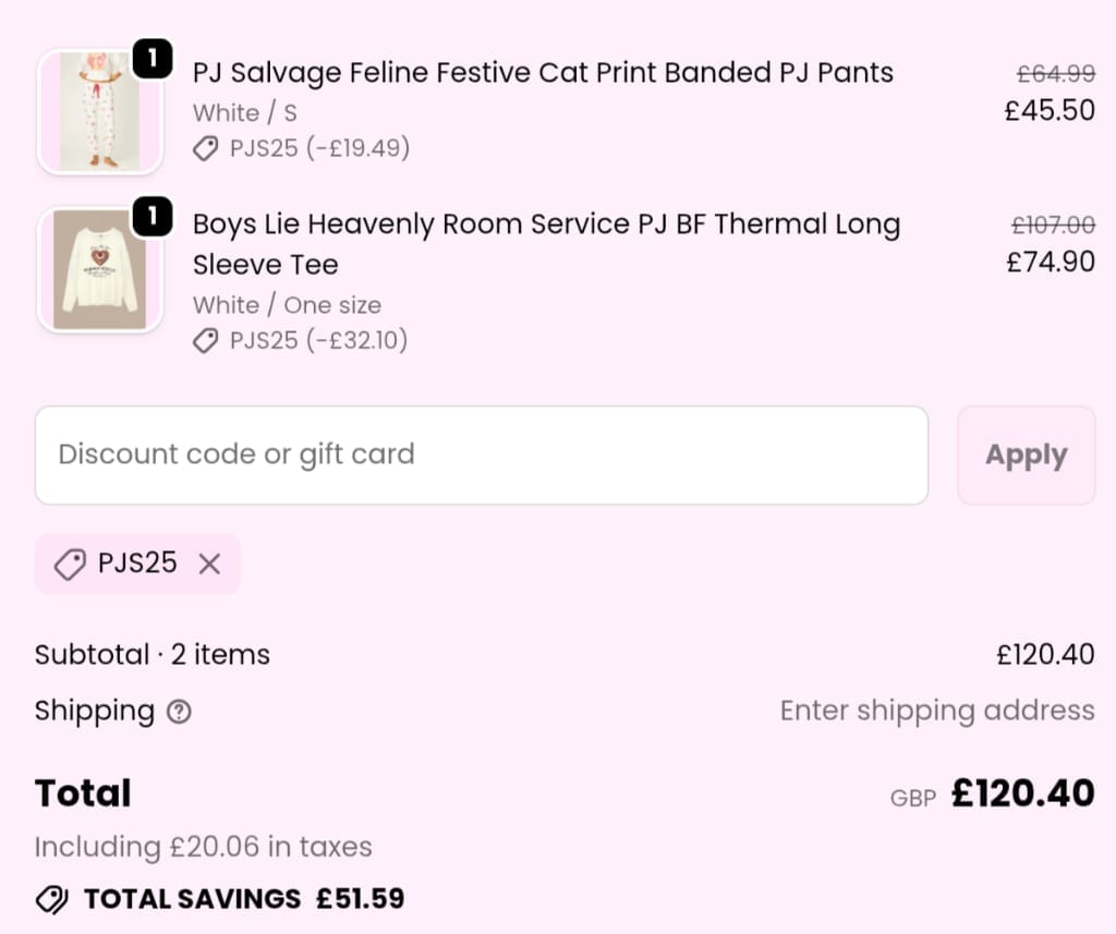 Screenshot of the Spoiled Brat discount code working