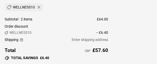 Screenshot of the W-Wellness discount code working