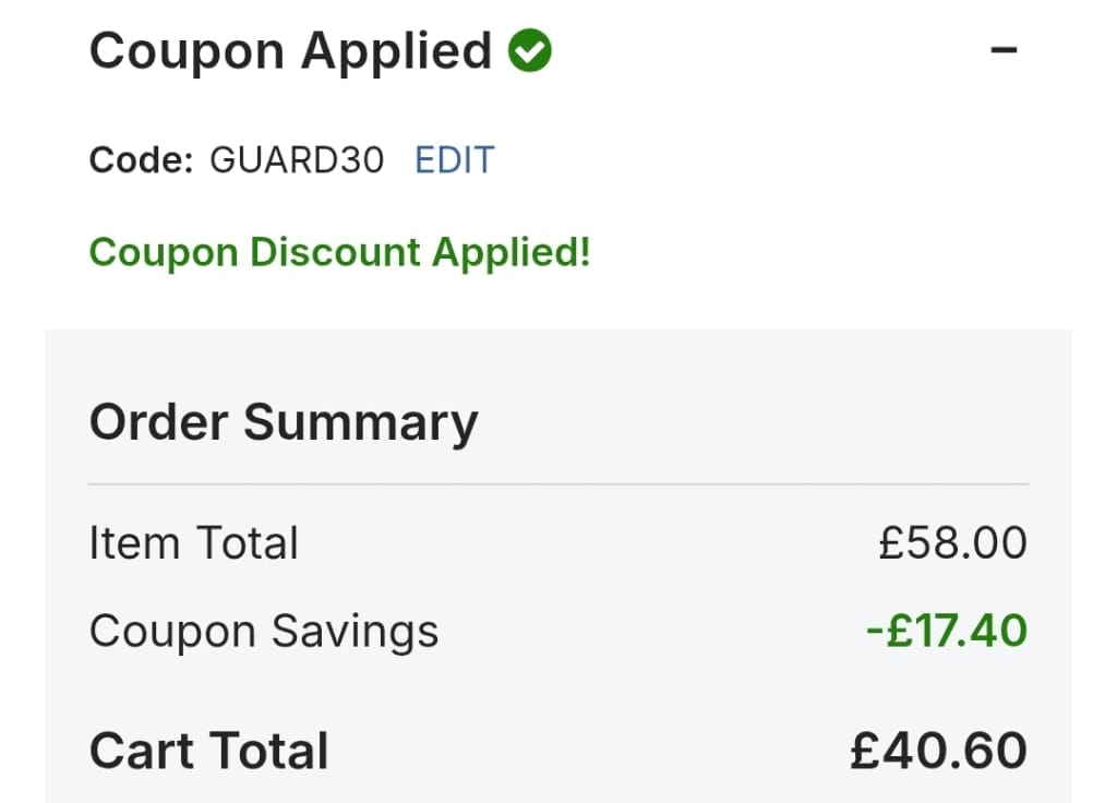 Screenshot of the UFC Store discount code working