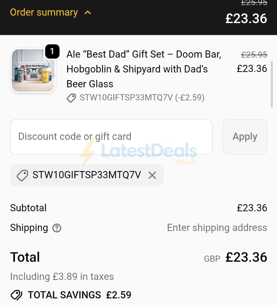 Screenshot of the Beerhunter discount code working