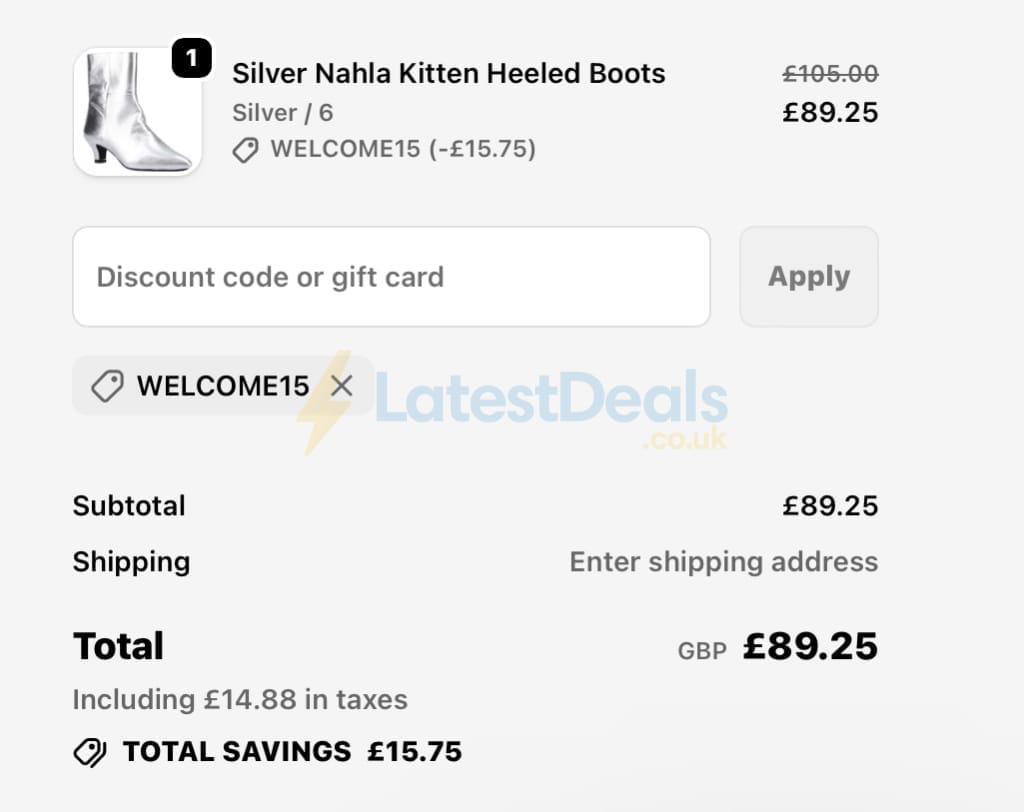 Screenshot of the Hush Puppies discount code working
