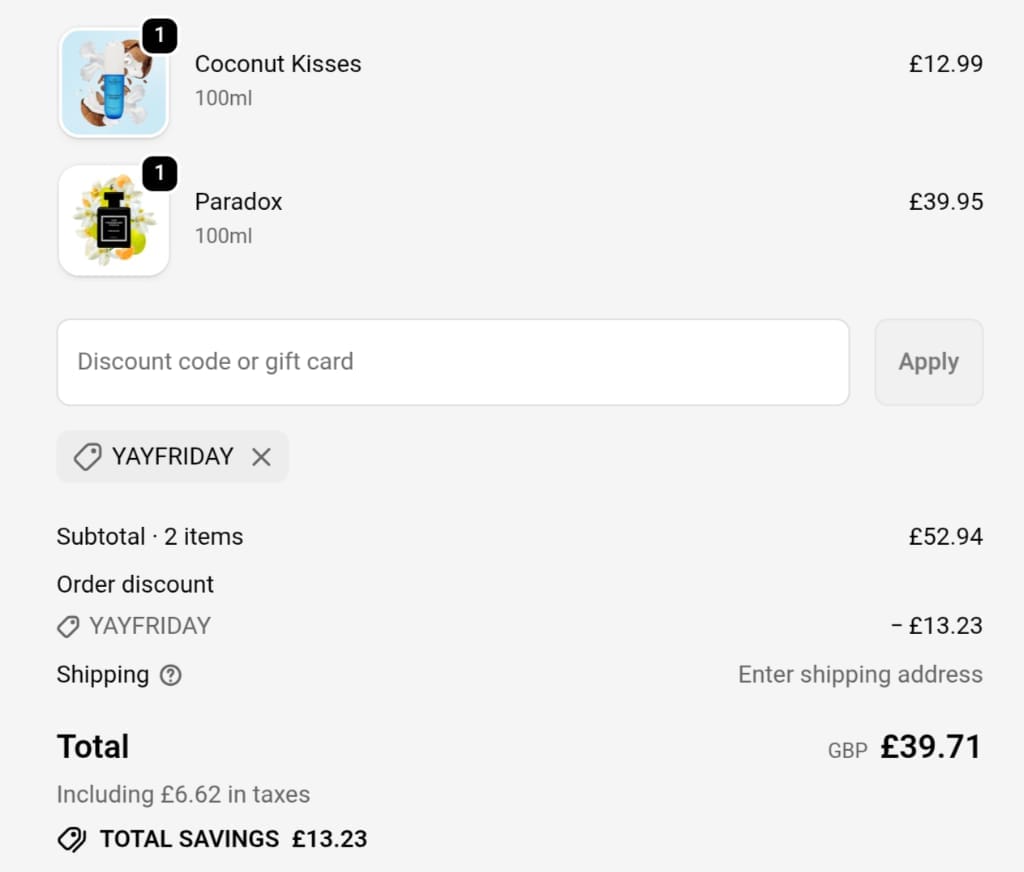 Screenshot of the The Fragrance World discount code working