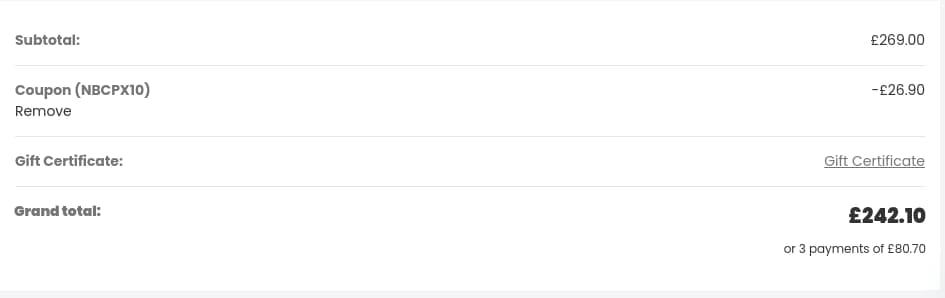 Screenshot of the Nextbase discount code working