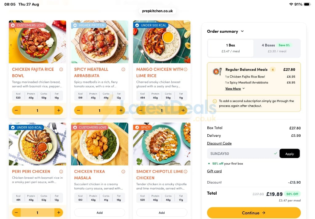 Screenshot of the Prep Kitchen discount code working