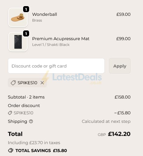 Screenshot of the Shakti Mat discount code working