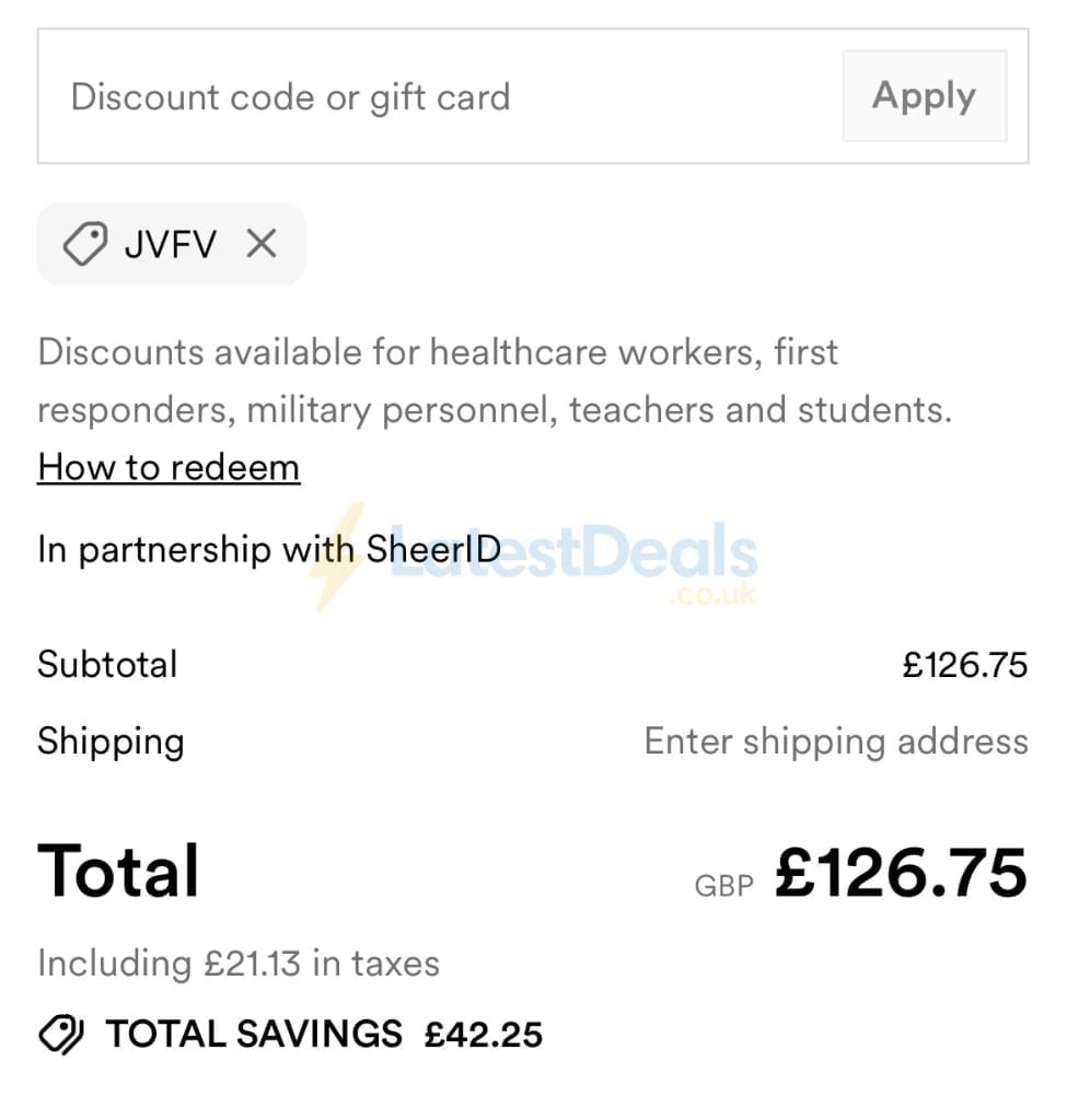 Screenshot of the BODEN discount code working