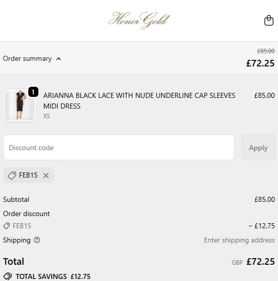 Screenshot of the Honor Gold discount code working