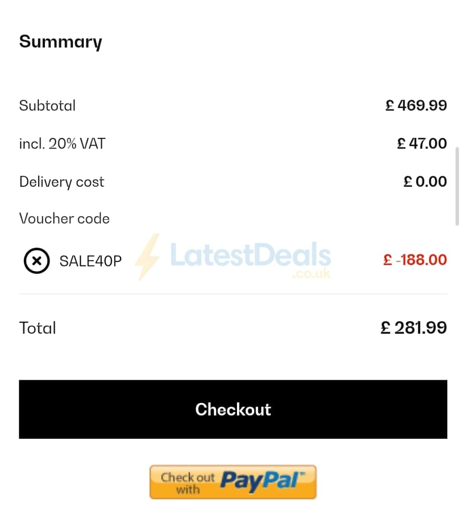 Screenshot of the Klarstein discount code working