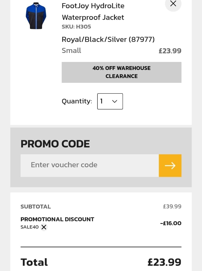 Screenshot of the County Golf discount code working