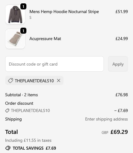 Screenshot of the Myga discount code working