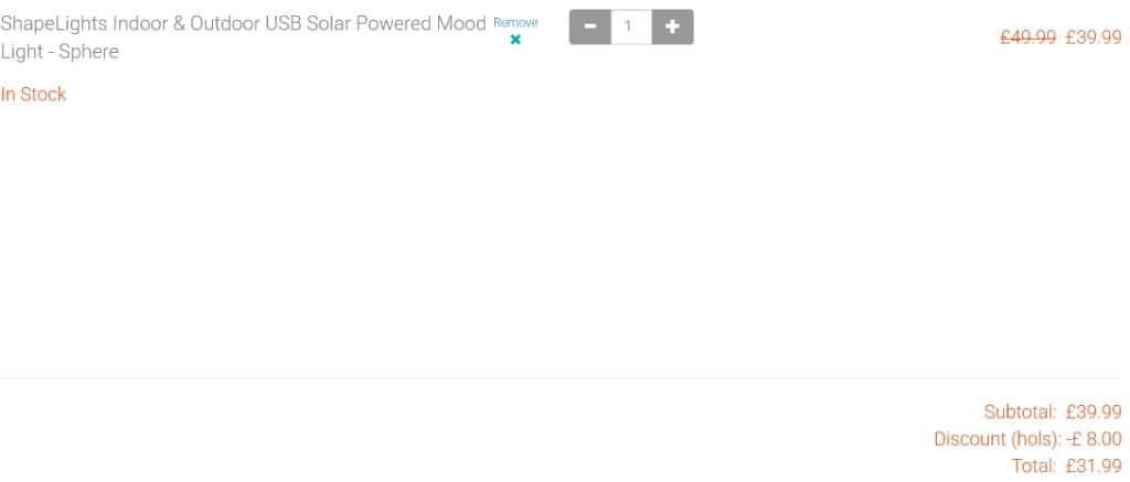 Screenshot of the Solar Centre discount code working