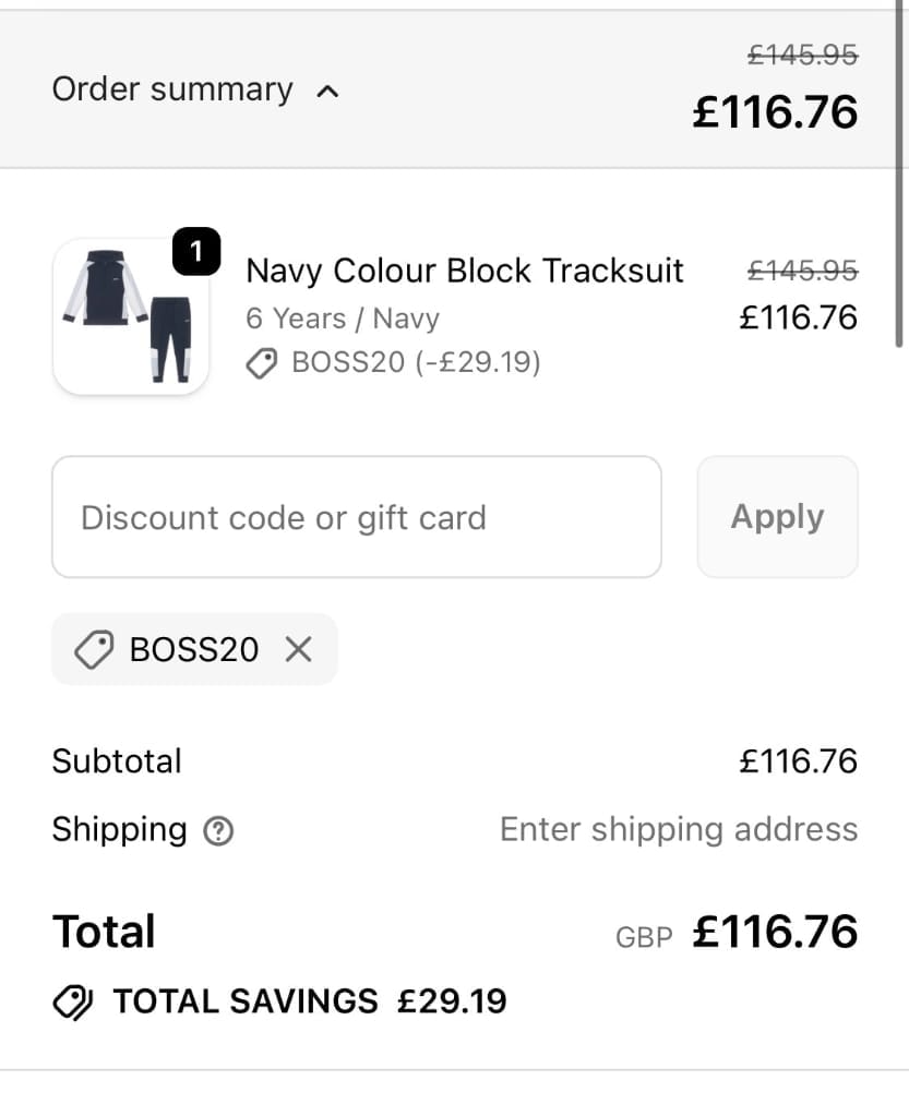 Screenshot of the Village Kids discount code working
