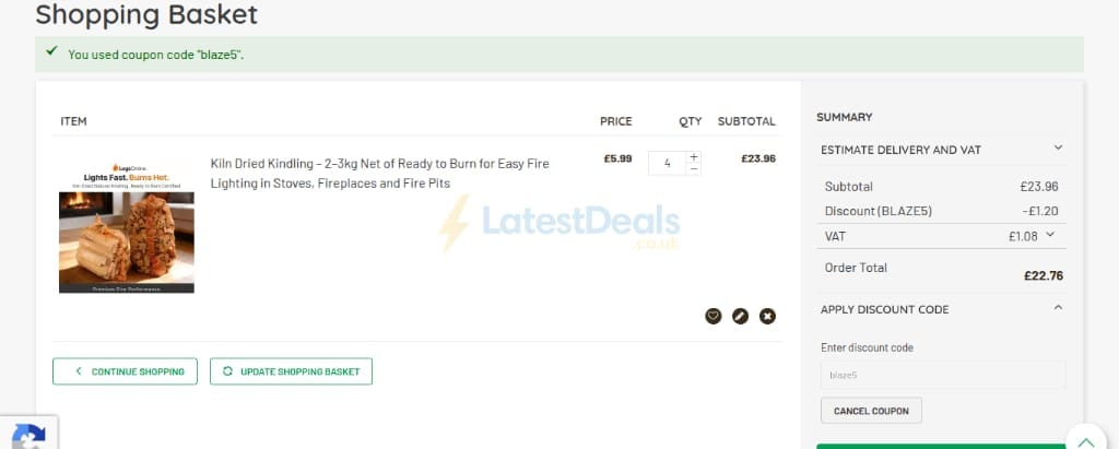Screenshot of the Logs Online discount code working