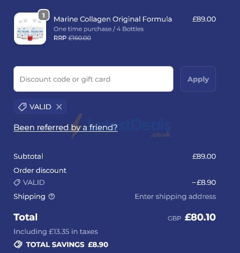 Screenshot of the Reverse Life discount code working
