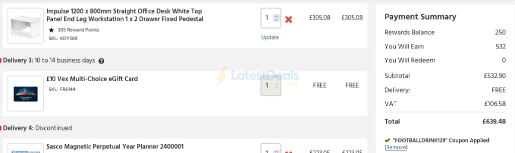 Screenshot of the UK Office Direct discount code working