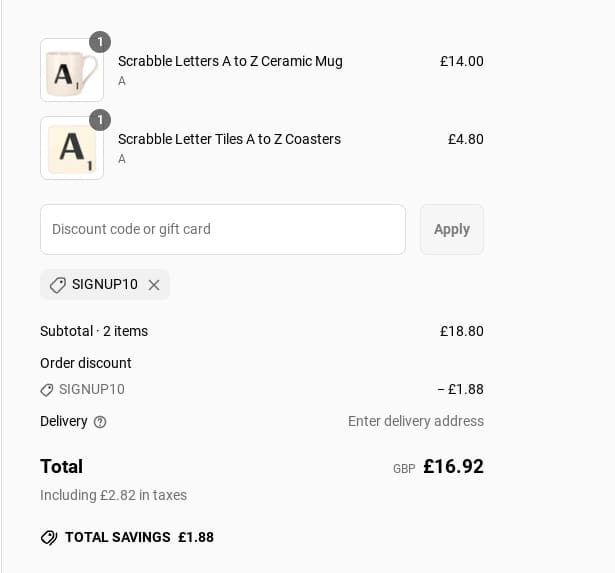 Screenshot of the Joyce & Joan discount code working