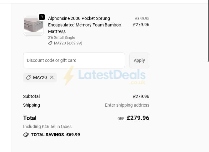 Screenshot of the Divan Base Direct discount code working