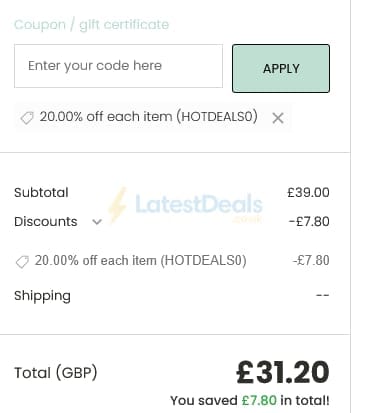 Screenshot of the Odylique discount code working