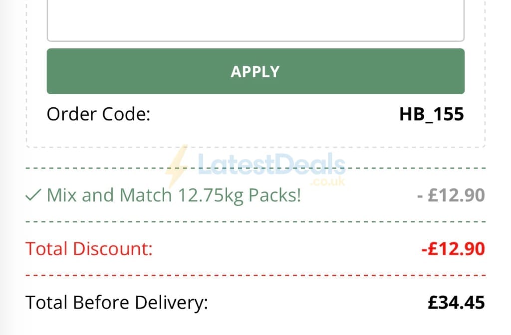 Screenshot of the Happy Beaks discount code working
