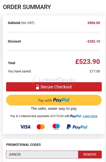 Screenshot of the Garden Buildings Direct discount code working